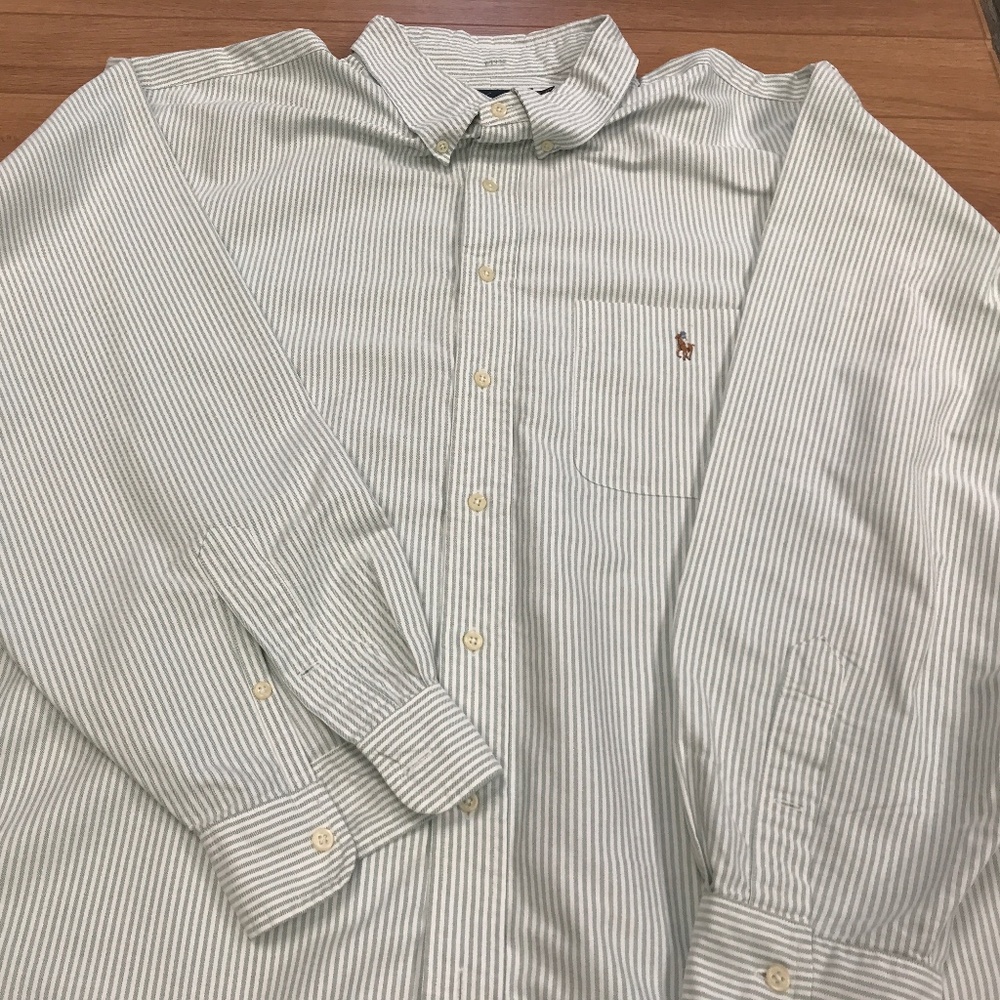 Ralph Lauren button down shirt size 3XB Big green white striped long sleeve
